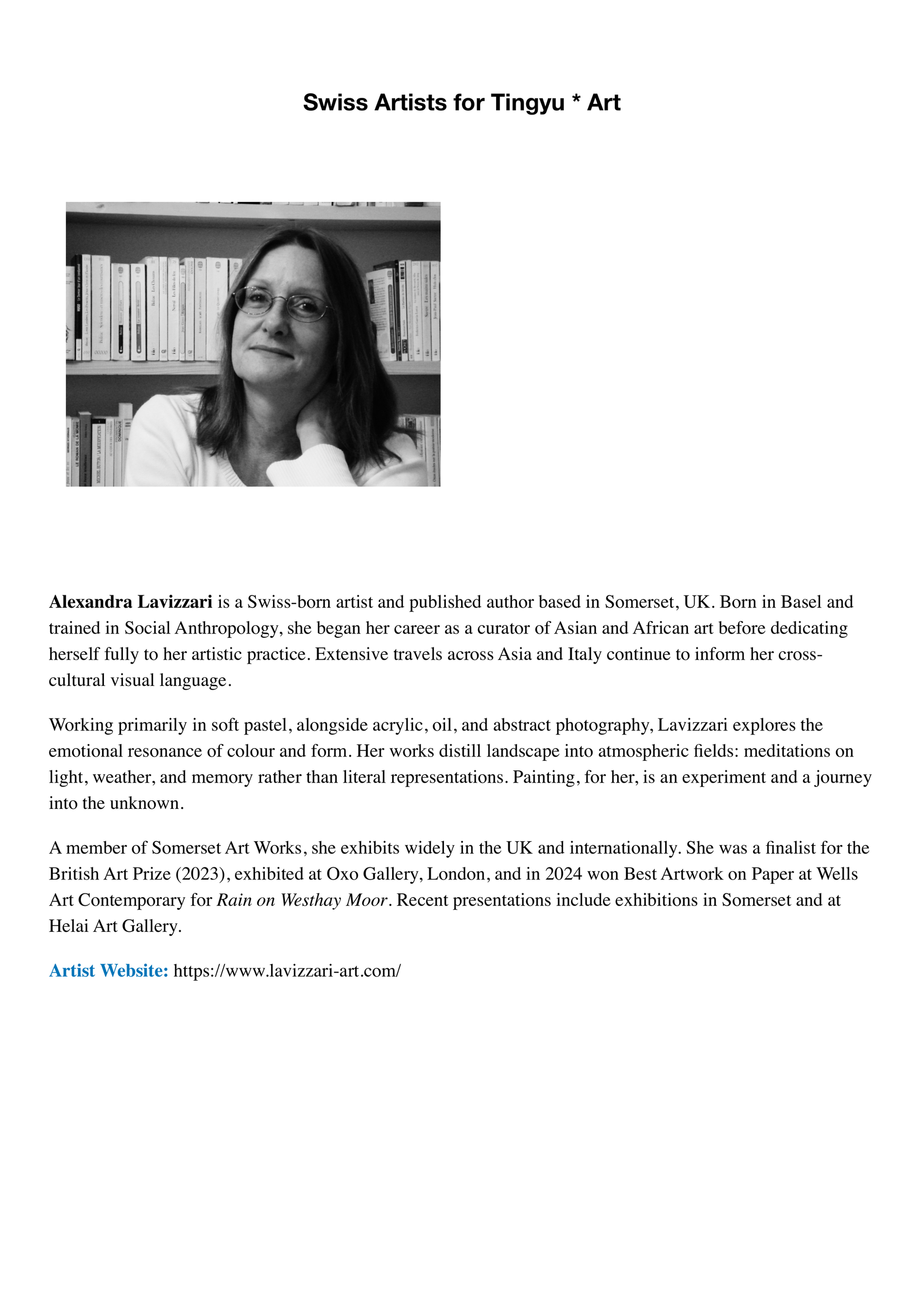 Artist portrait and biography page for Alexandra Lavizzari in Tingyu x Art tea packaging